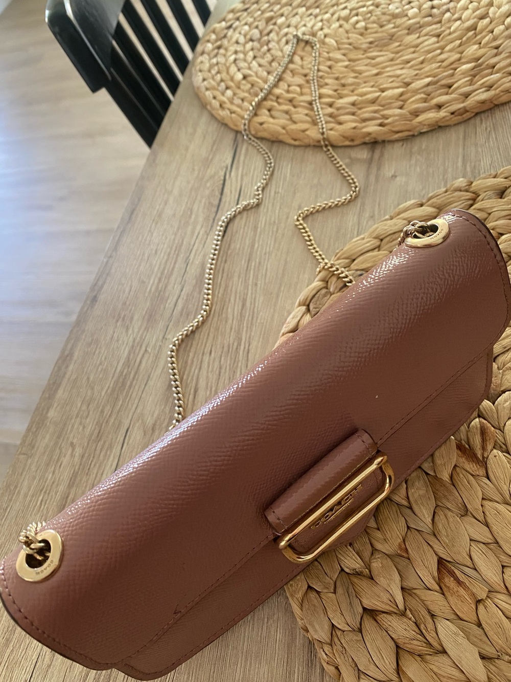 Coach Baby Pink Leather Crossbody with Gold Chain